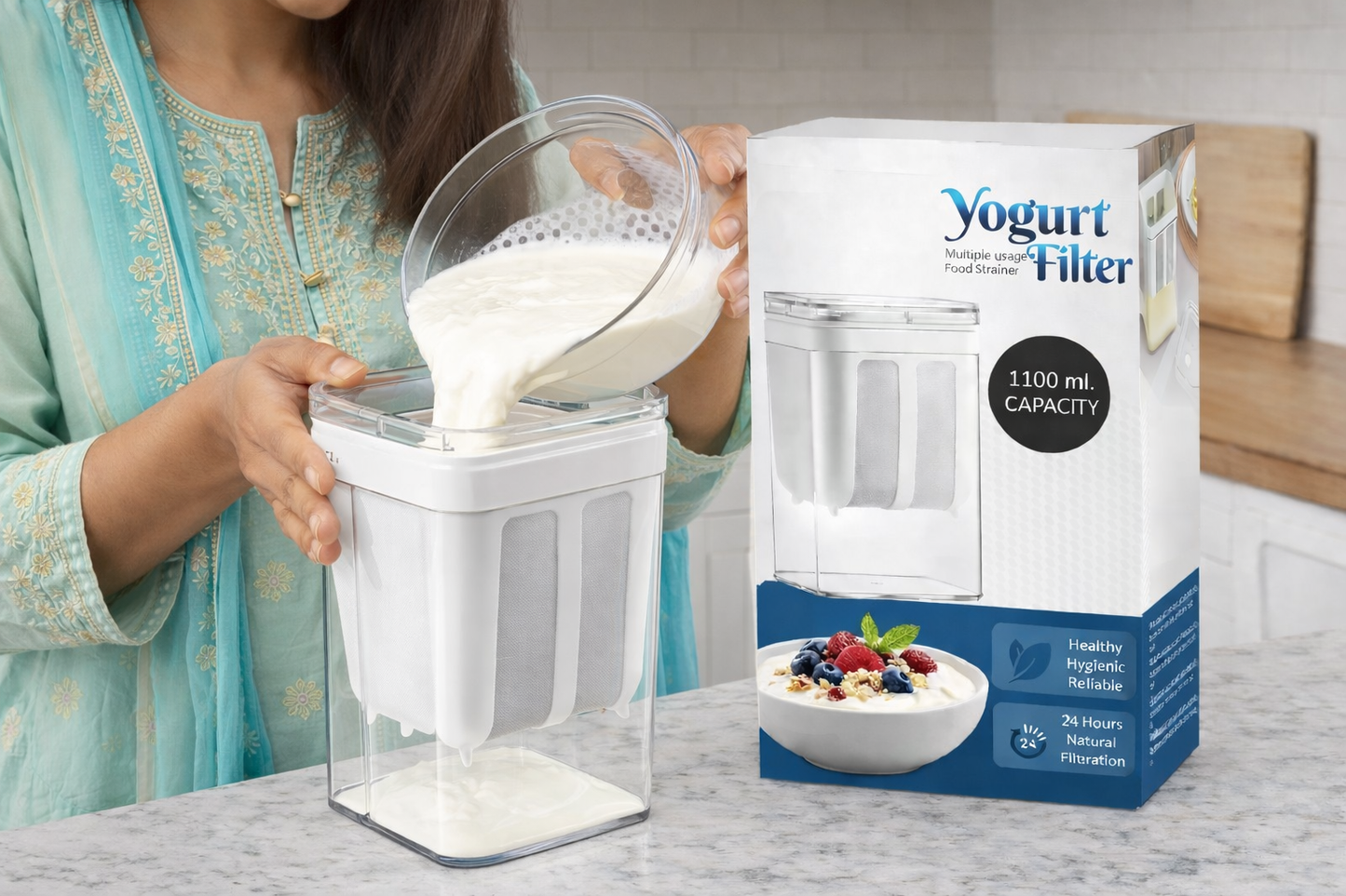 Greek Yogurt Maker |Thick Curd Strainer for High Protein Dahi with a Fine Mesh BPA-Free