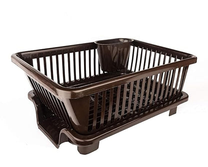 3 in 1 Large Durable Plastic Washing Dish Drying Rack with Tray  | Brown, Pack of 1
