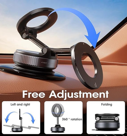 Vacuum Magnetic Car Phone Holder Stand, 360° Adjustable, Foldable for Magsafe & Android