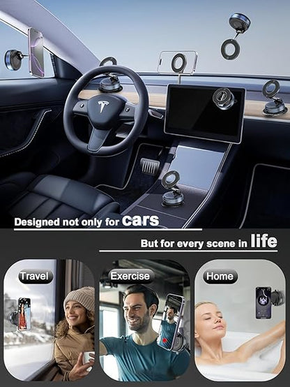 Vacuum Magnetic Car Phone Holder Stand, 360° Adjustable, Foldable for Magsafe & Android